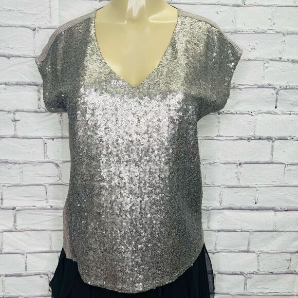 Stella & Dot Womens Silver Sequin Embellished Blouse Top Size XS - Picture 2 of 9